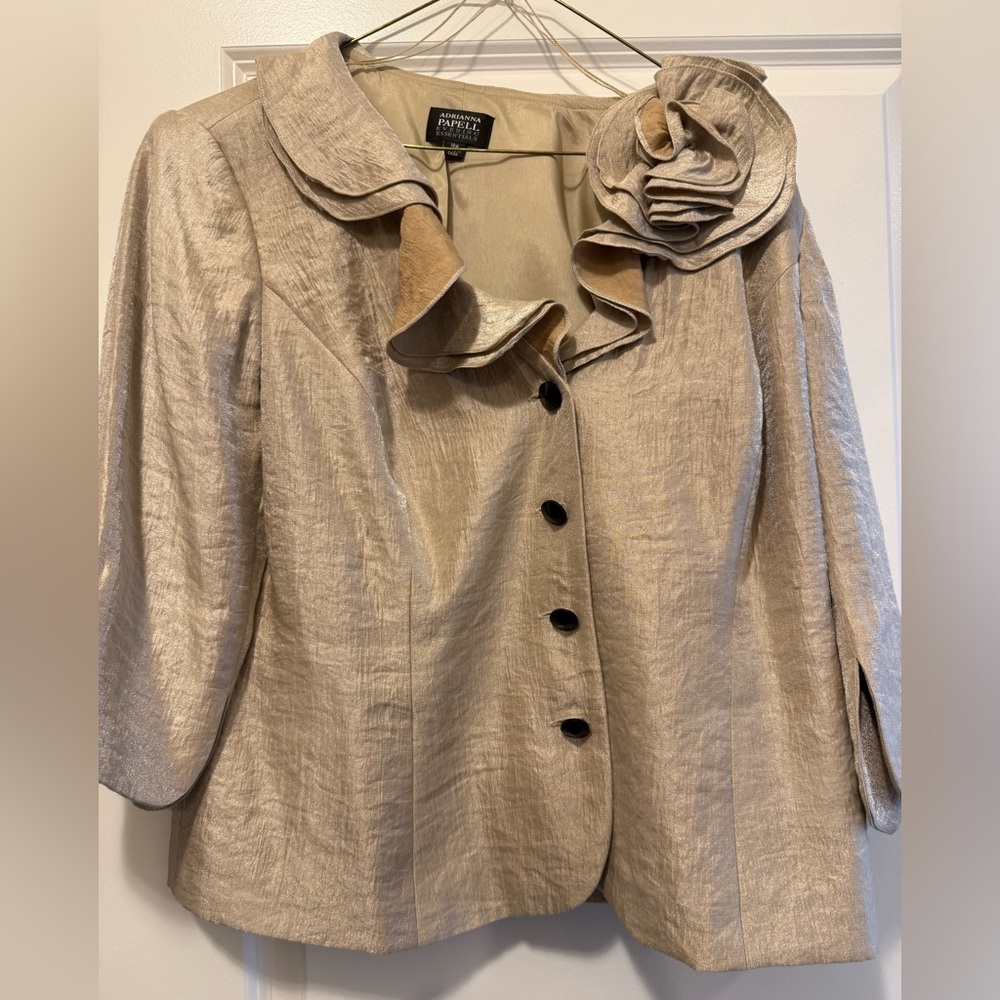 Adrianna Papell Gold Jacket Blazer top with Floral Detail - Picture 4 of 8